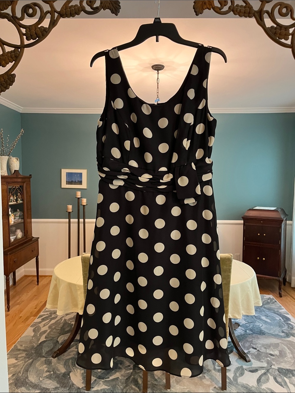 Studio I Black and White Polka Dot Sleeveless Midi Dress